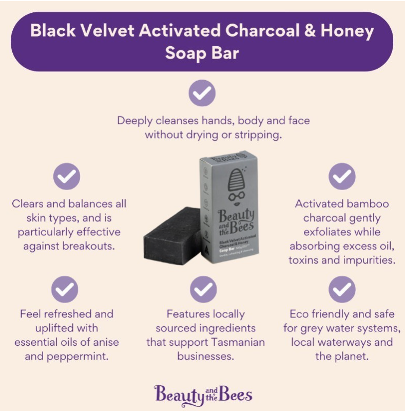 Beauty and the Bees - Black Velvet Activated Charcoal & Honey Soap Bar