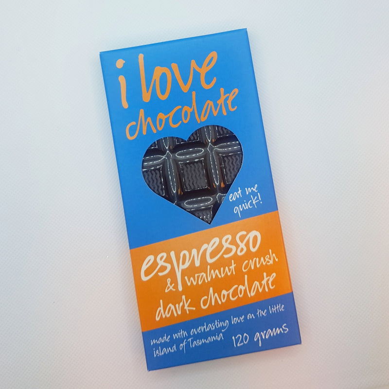 I Love Chocolate- Espresso & Walnut crush Dark Chocolate