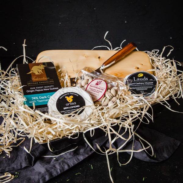 Tasmanian Vegan Cheese Gift with Huon Pine Cheese Board - Tasmanian Gourmet Online