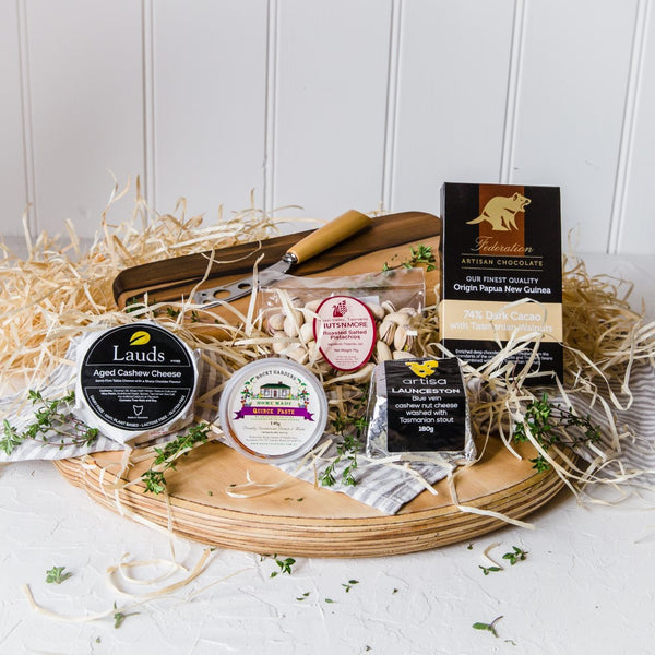 Tasmanian Vegan Cheese Christmas Gift with a Sassafras Cheese Board - Tasmanian Gourmet Online